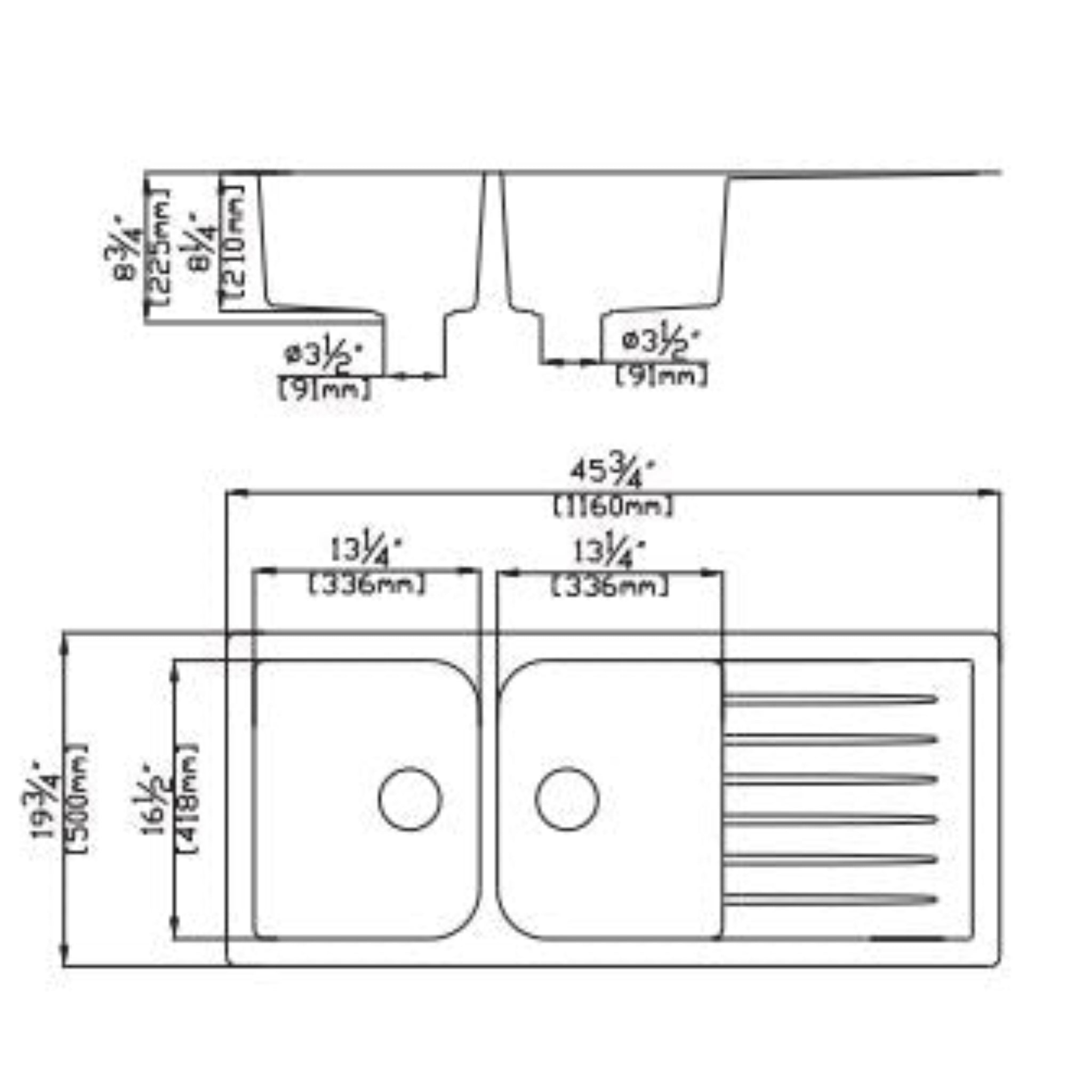POSEIDON QUARTZ DOUBLE BOWL KITCHEN SINK MATTE BLACK 1160MM