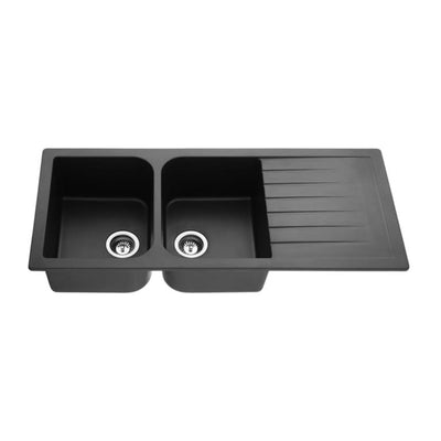 POSEIDON QUARTZ DOUBLE BOWL KITCHEN SINK MATTE BLACK 1160MM