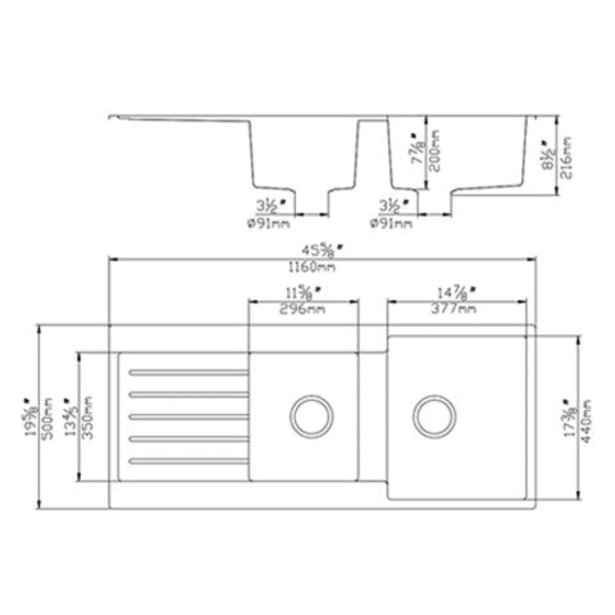 POSEIDON QUARTZ DOUBLE BOWL KITCHEN SINK MATTE BLACK 1160MM