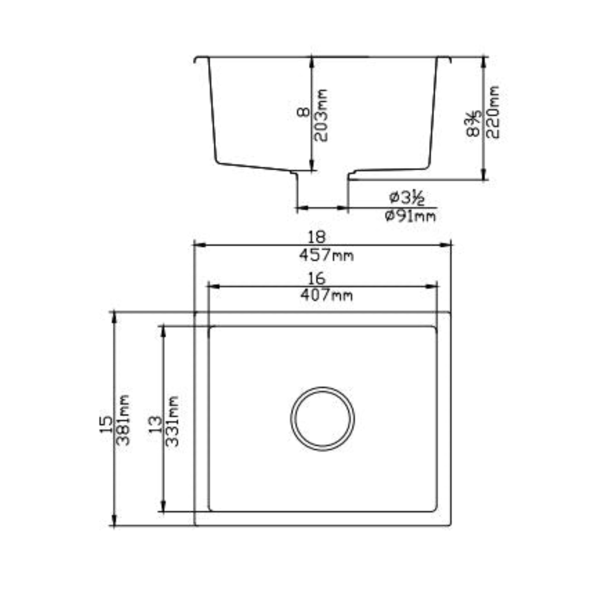 POSEIDON QUARTZ UNDERMOUNT KITCHEN SINK MATTE BLACK 381MM