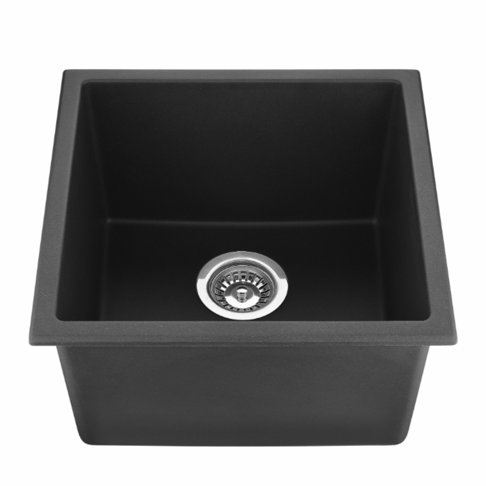 POSEIDON QUARTZ SINGLE BOWL TOP / UNDERMOUNT KITCHEN SINK MATTE BLACK 381MM