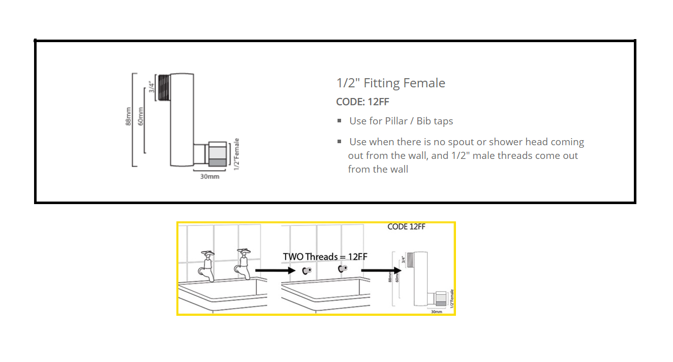 QUOSS FREEDOM BATH / LAUNDRY / KITCHEN MIXER WITH SPOUT 225MM CHROME WITH MULTIPLE FITTING OPTIONS