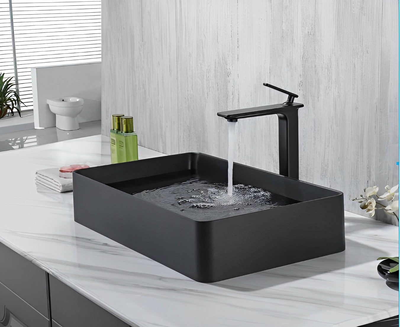 POSEIDON QUARTZ ART BASIN MATTE BLACK 600MM