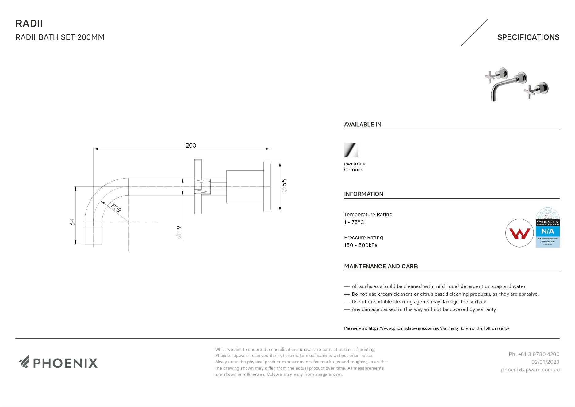 PHOENIX RADII BATH SET 180MM CHROME