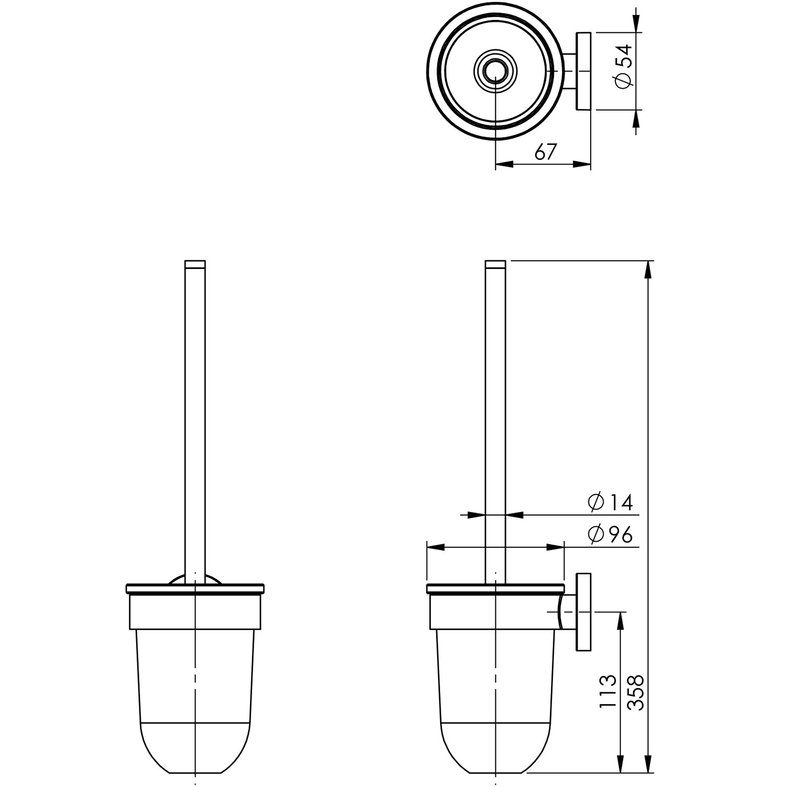 PHOENIX RADII TOILET BRUSH AND HOLDER ROUND CHROME 358MM