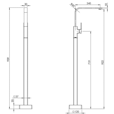 PHOENIX RADII FLOOR MOUNTED BATH MIXER 939MM CHROME