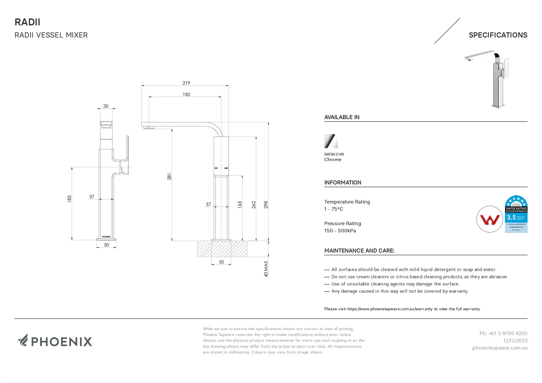 PHOENIX RADII VESSEL MIXER CHROME