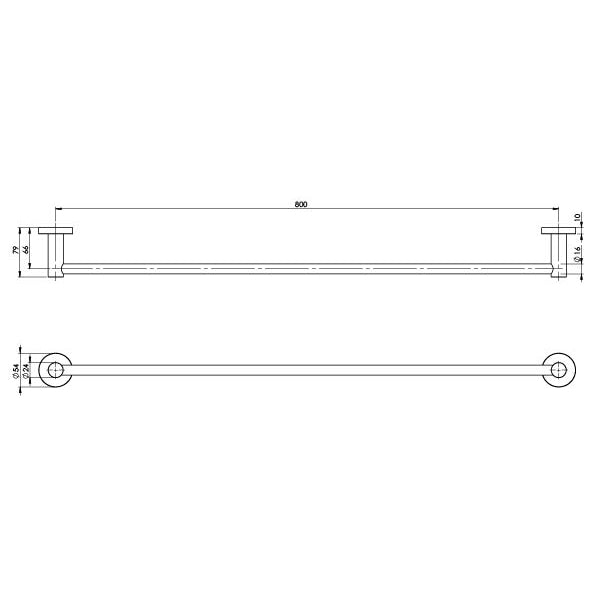 PHOENIX RADII SS 316 SINGLE NON-HEATED TOWEL RAIL ROUND PLATE STAINLESS STEEL 800MM