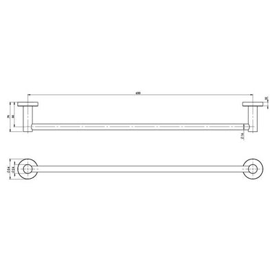 PHOENIX RADII SINGLE NON-HEATED TOWEL RAIL ROUND PLATE BRUSHED NICKEL 600MM