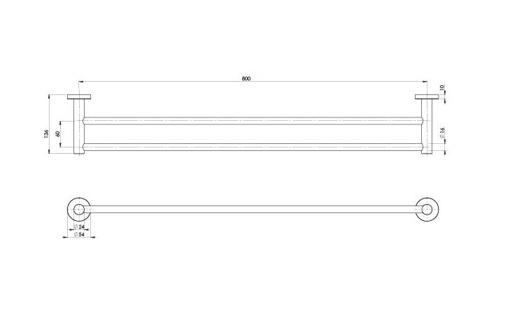 PHOENIX RADII DOUBLE NON-HEATED TOWEL RAIL ROUND PLATE BRUSHED GOLD 600MM AND 800MM