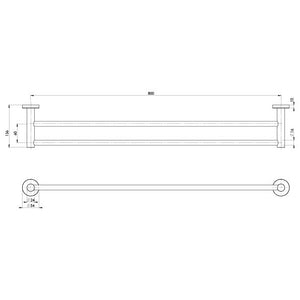 PHOENIX RADII SS 316 DOUBLE NON-HEATED TOWEL RAIL ROUND PLATE STAINLESS STEEL 800MM