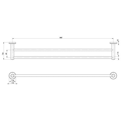 PHOENIX RADII SS 316 DOUBLE NON-HEATED TOWEL RAIL ROUND PLATE STAINLESS STEEL 800MM