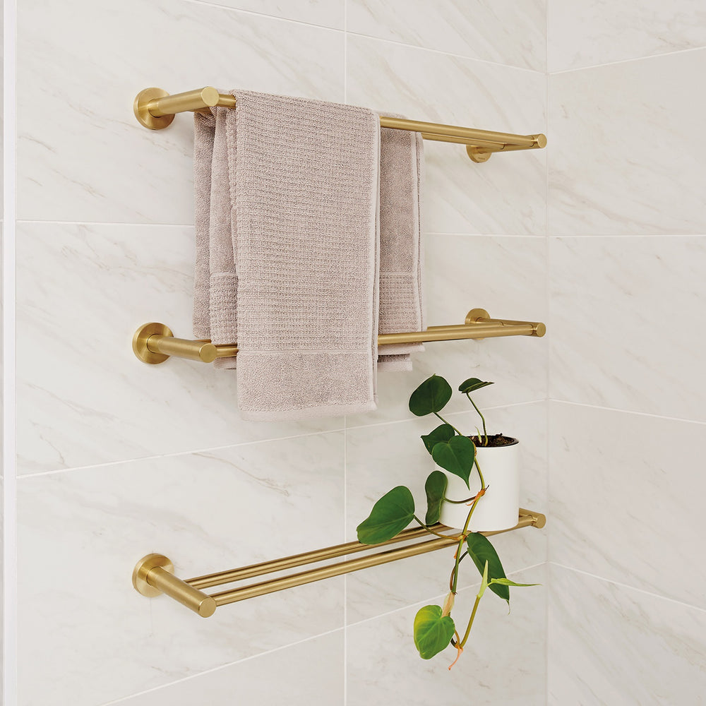 PHOENIX RADII DOUBLE NON-HEATED TOWEL RAIL ROUND PLATE BRUSHED GOLD 600MM AND 800MM