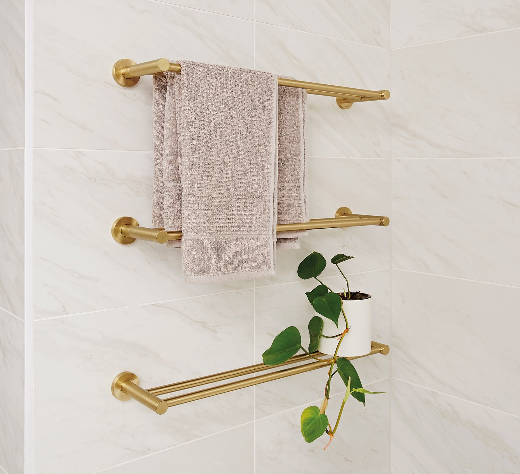 PHOENIX RADII DOUBLE NON-HEATED TOWEL RAIL ROUND PLATE BRUSHED GOLD 600MM AND 800MM