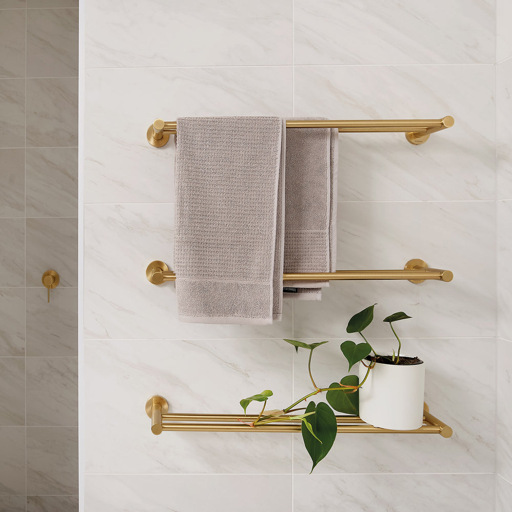 PHOENIX RADII DOUBLE NON-HEATED TOWEL RAIL ROUND PLATE BRUSHED GOLD 600MM AND 800MM