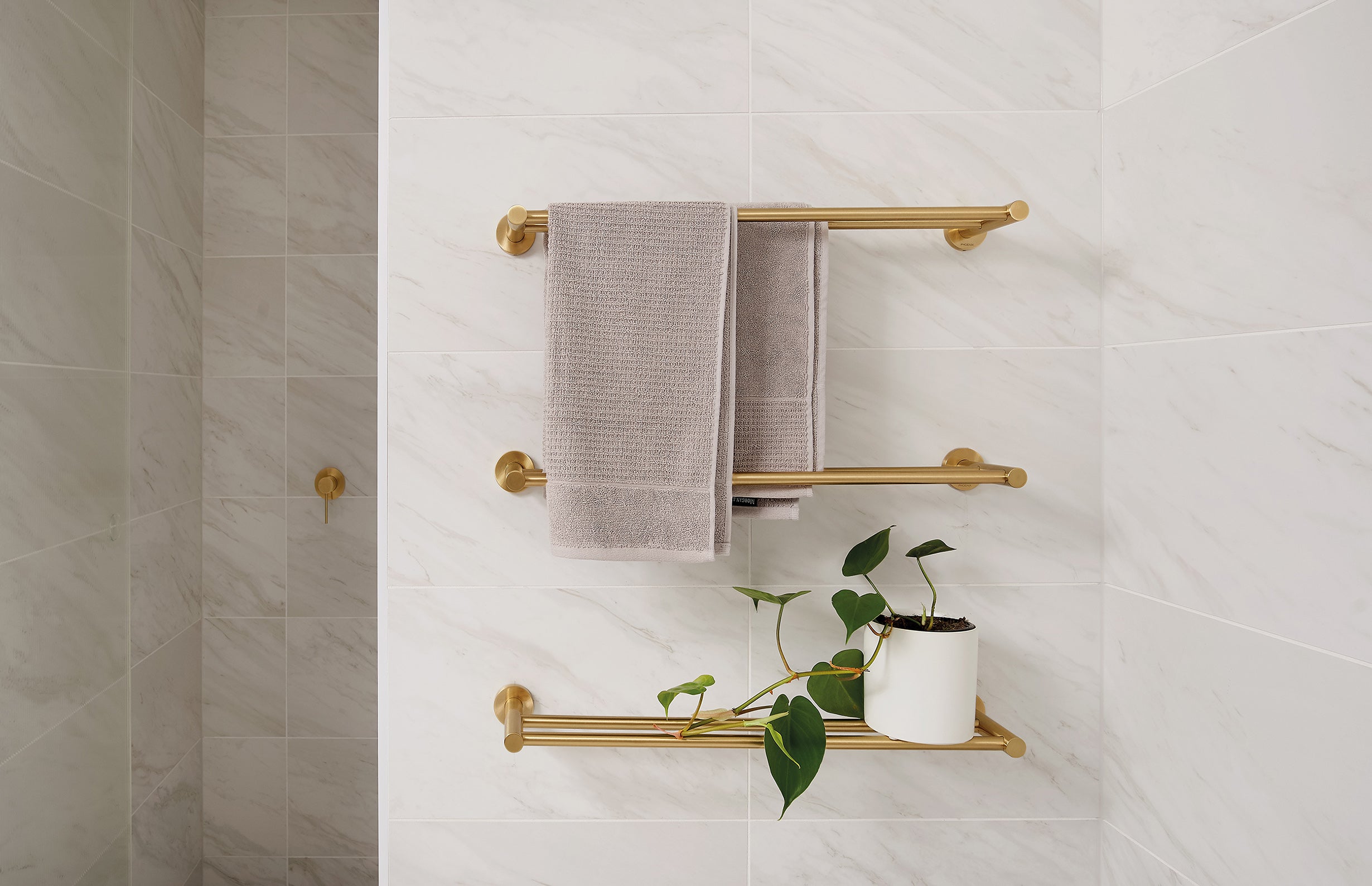 PHOENIX RADII DOUBLE NON-HEATED TOWEL RAIL ROUND PLATE BRUSHED GOLD 600MM AND 800MM