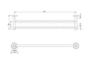 PHOENIX RADII DOUBLE NON-HEATED TOWEL RAIL ROUND PLATE BRUSHED NICKEL (AVAILABLE 600MM AND 800MM)