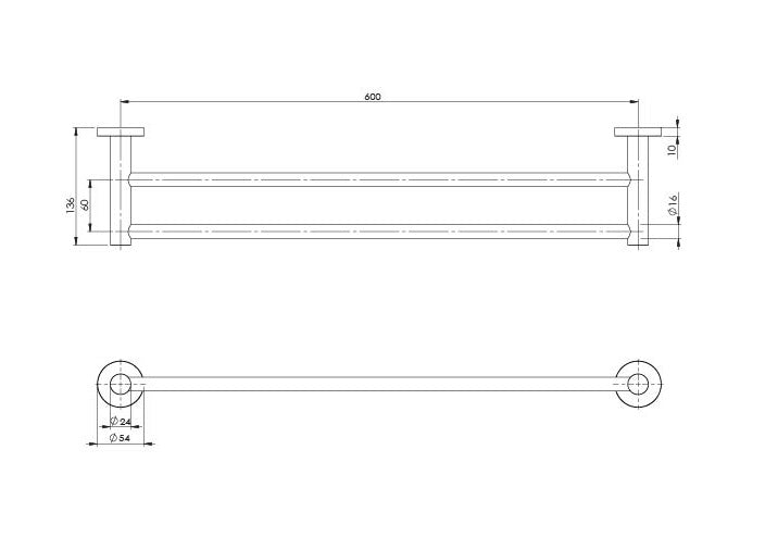 PHOENIX RADII DOUBLE NON-HEATED TOWEL RAIL ROUND PLATE BRUSHED GOLD 600MM AND 800MM