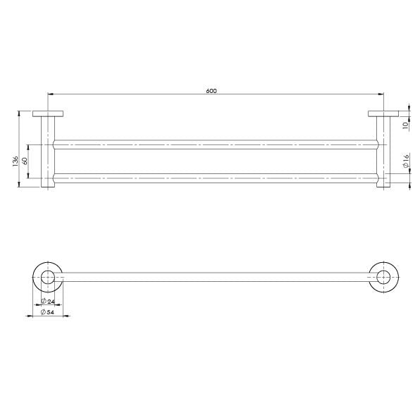 PHOENIX RADII SS 316 DOUBLE NON-HEATED TOWEL RAIL ROUND PLATE STAINLESS STEEL 600MM