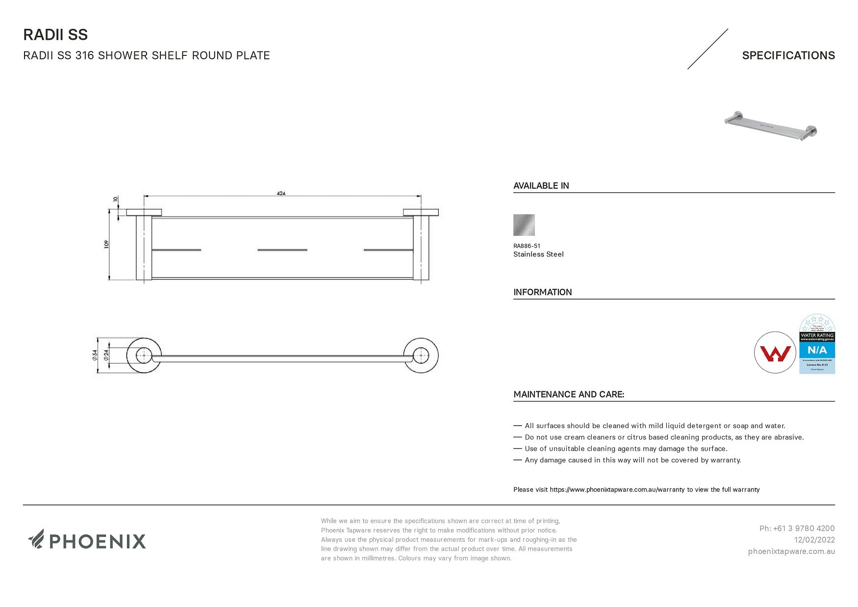 PHOENIX RADII SHOWER SHELF ROUND PLATE SILVER GREY 424MM
