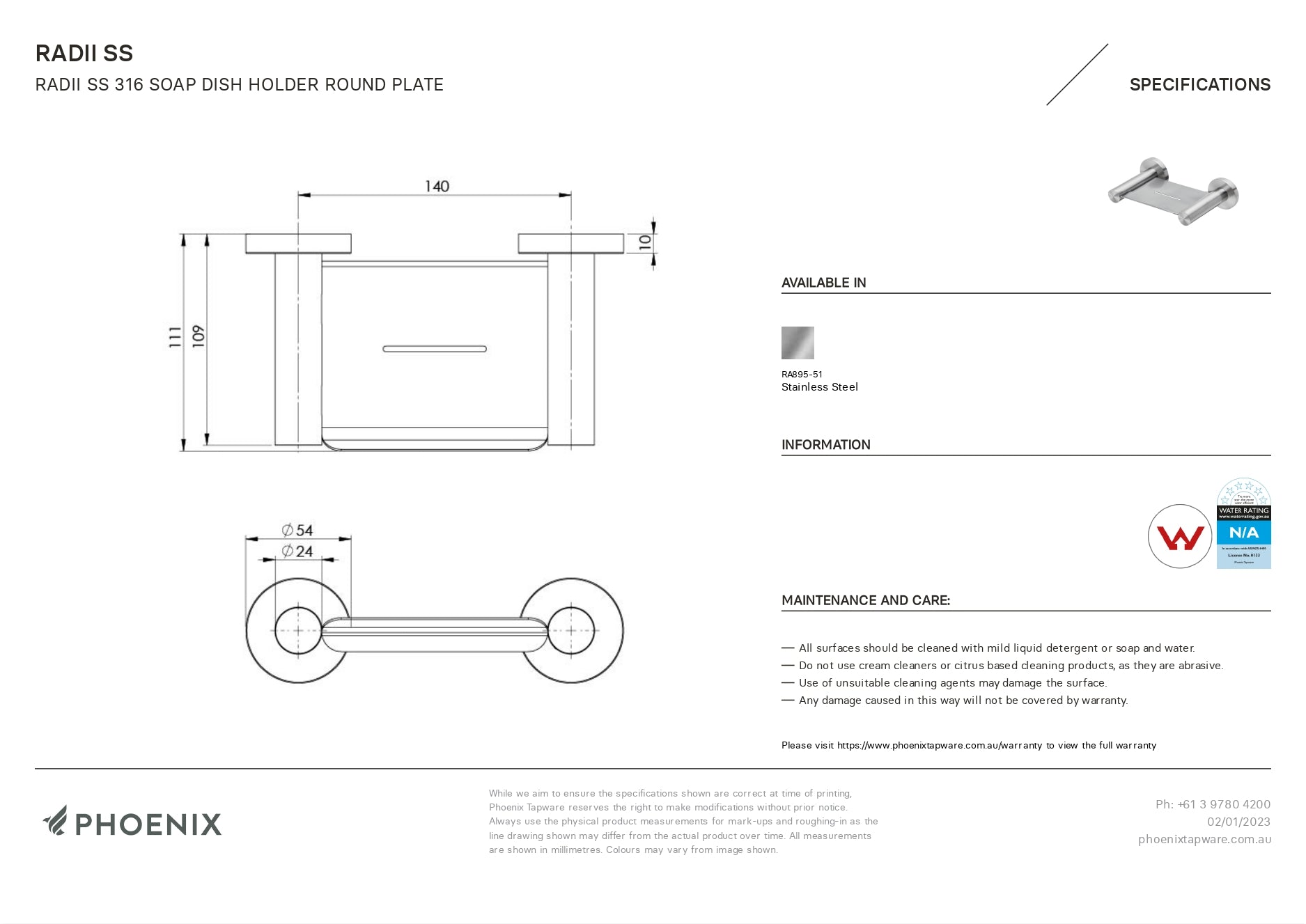 PHOENIX RADII SOAP DISH HOLDER ROUND PLATE SILVER GREY 140MM