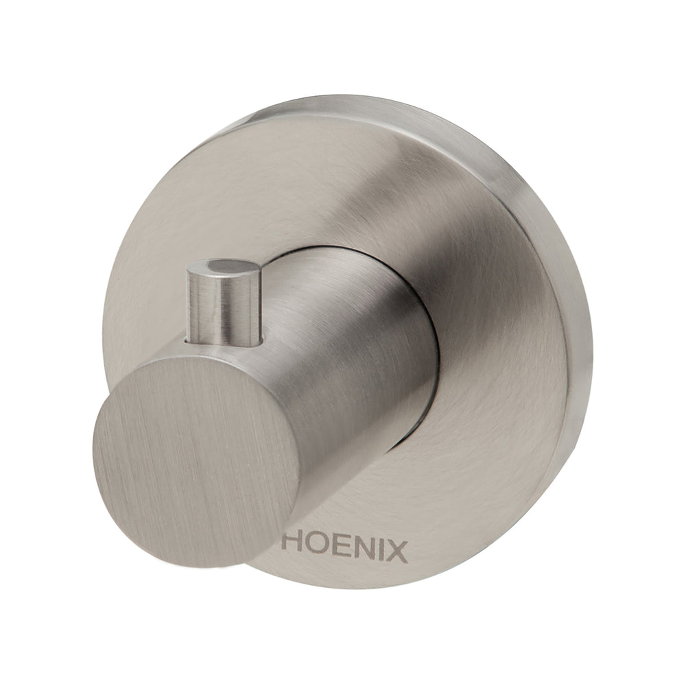 PHOENIX RADII ROBE HOOK ROUND PLATE BRUSHED NICKEL