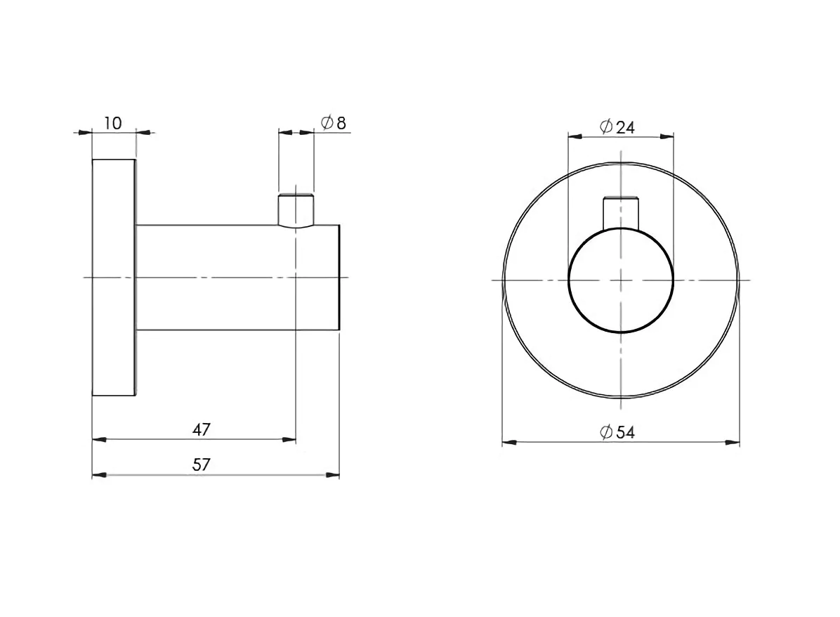 PHOENIX RADII ROBE HOOK ROUND PLATE CHROME 57MM