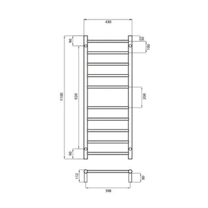 RADIANT HEATING 10-BARS ROUND NON-HEATED TOWEL RAIL MATTE BLACK 430MM