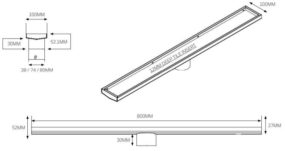 RADIANT HEATING FLOOR GRATES BLACK 800MM