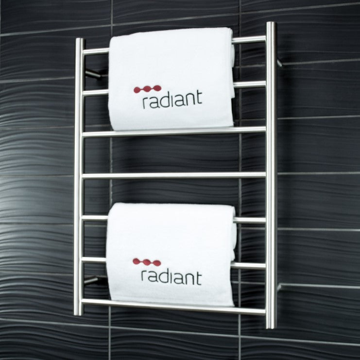 RADIANT HEATING 7-BARS ROUND HEATED TOWEL RAIL LOW VOLTAGE BRUSHED SATIN 600MM