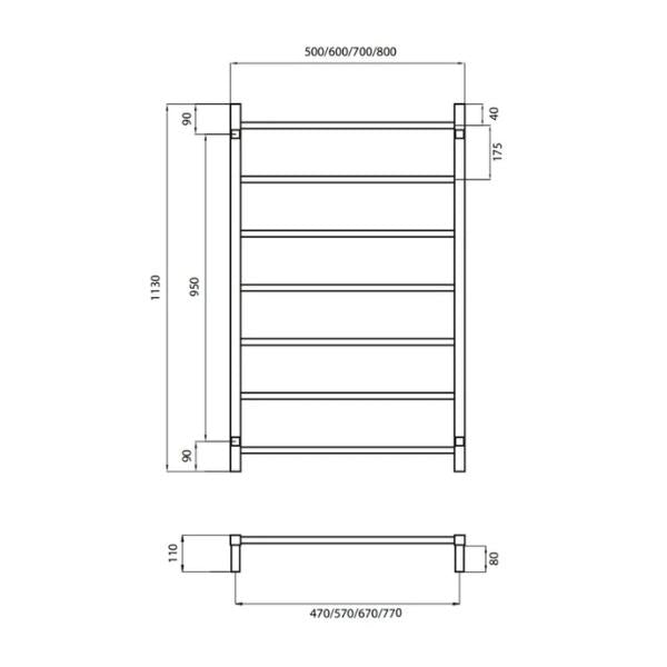 RADIANT HEATING 7-BARS ROUND NON-HEATED TOWEL RAIL CHROME 600MM