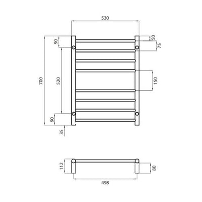 RADIANT HEATING 8-BARS ROUND NON-HEATED TOWEL RAIL MATTE BLACK 530MM