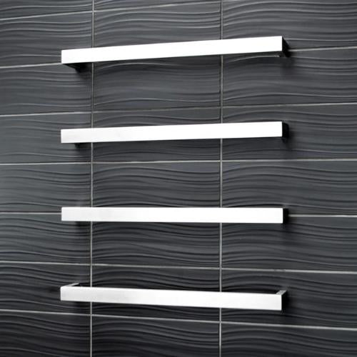 RADIANT HEATING SQUARE HEATED SINGLE TOWEL RAIL BRUSHED SATIN 500MM, 650MM AND 800MM