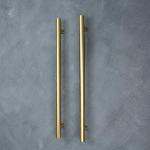 RADIANT HEATING VERTICAL ROUND HEATED SINGLE TOWEL RAIL BRUSHED GOLD 950MM