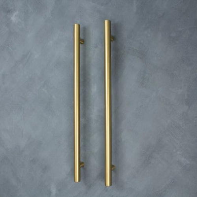 RADIANT HEATING VERTICAL ROUND HEATED SINGLE TOWEL RAIL BRUSHED GOLD 950MM