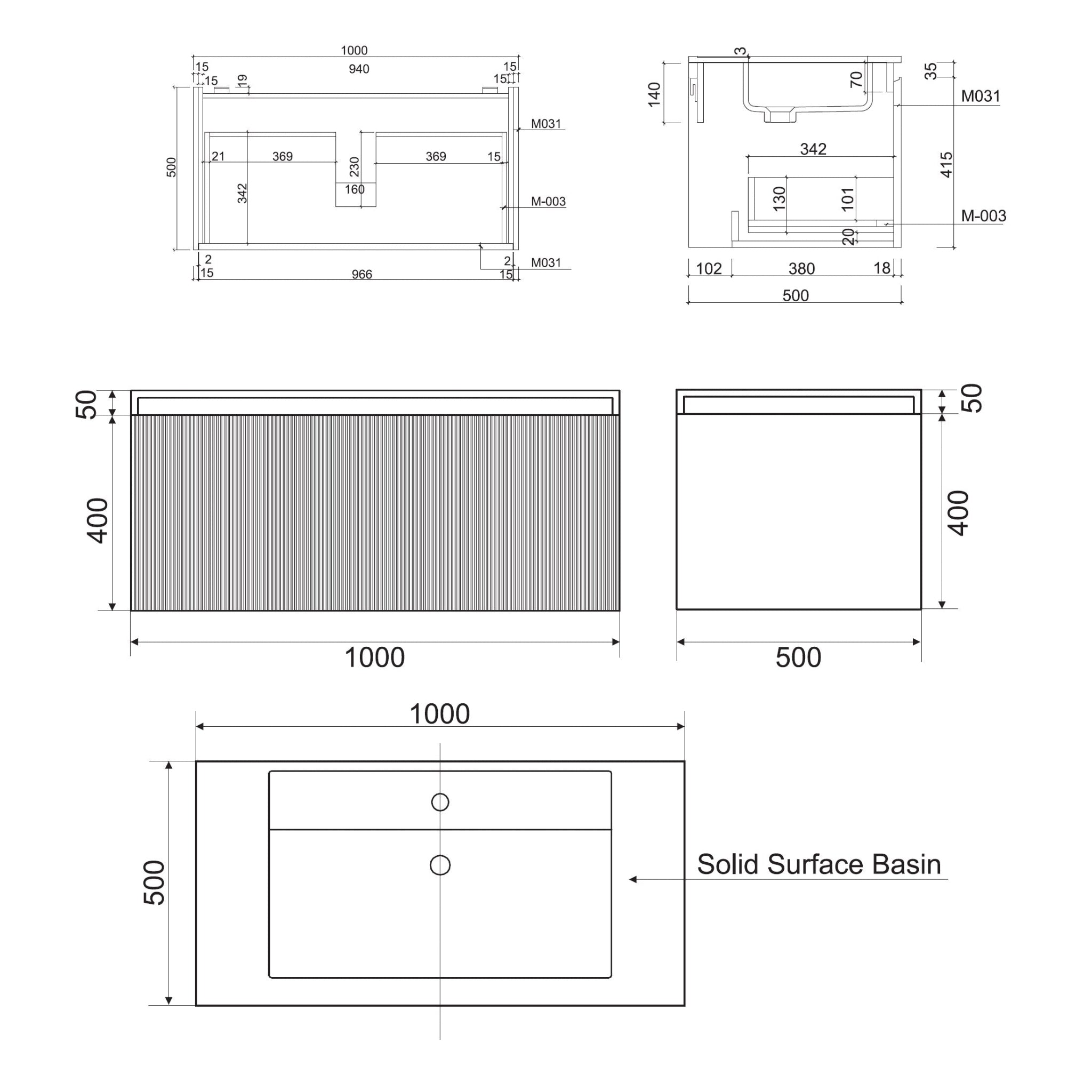 BELBAGNO RIMINI RAIN FOREST 1000MM SINGLE BOWL WALL HUNG VANITY AND BASIN