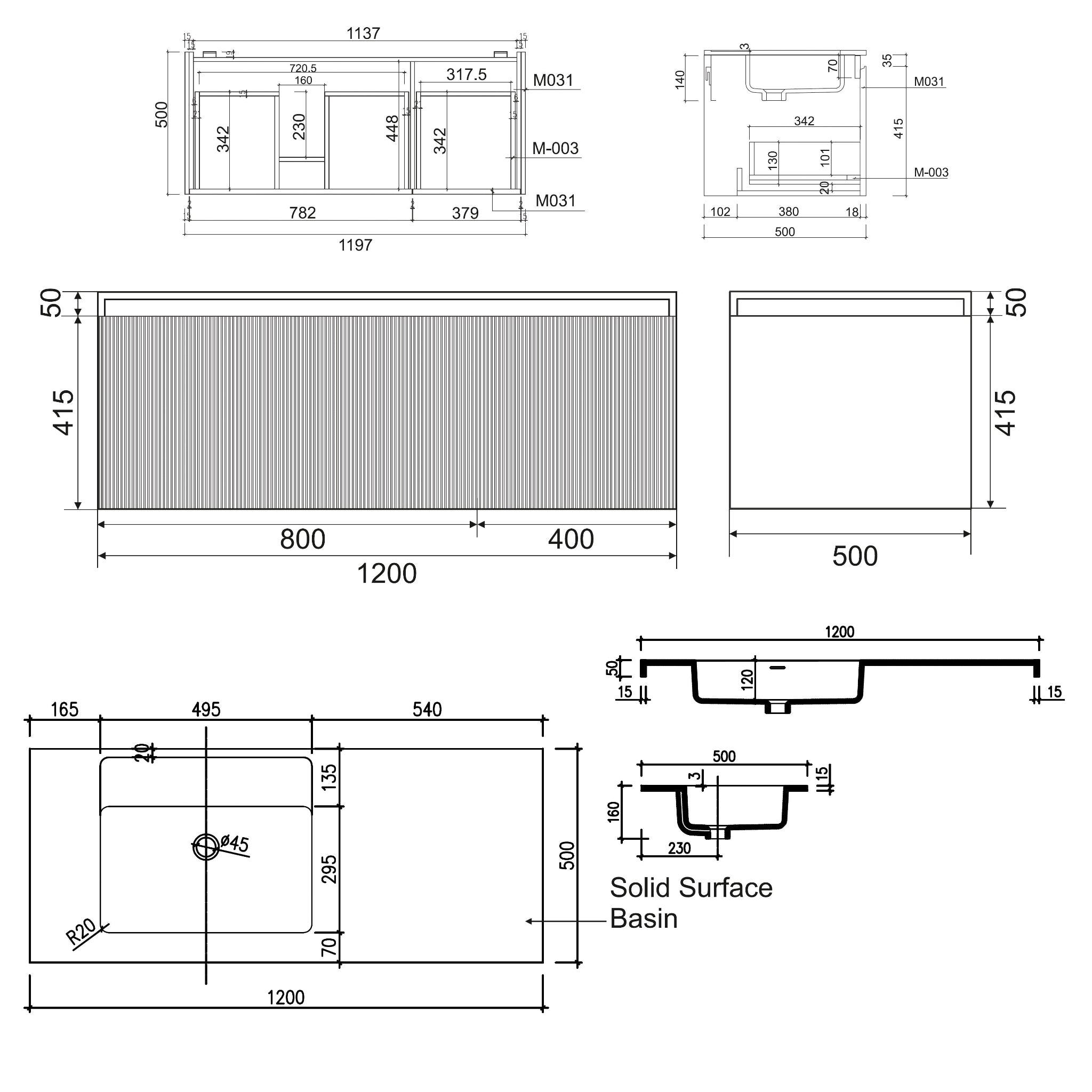 BELBAGNO RIMINI POTTER'S CLAY 1200MM SINGLE BOWL WALL HUNG VANITY AND BASIN