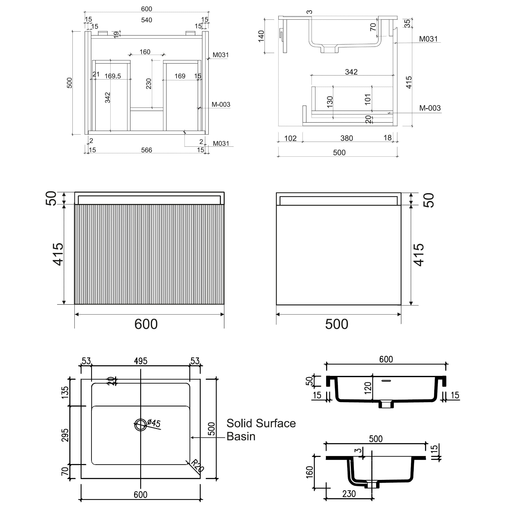 BELBAGNO RIMINI RAIN FOREST 600MM SINGLE BOWL WALL HUNG VANITY AND BASIN
