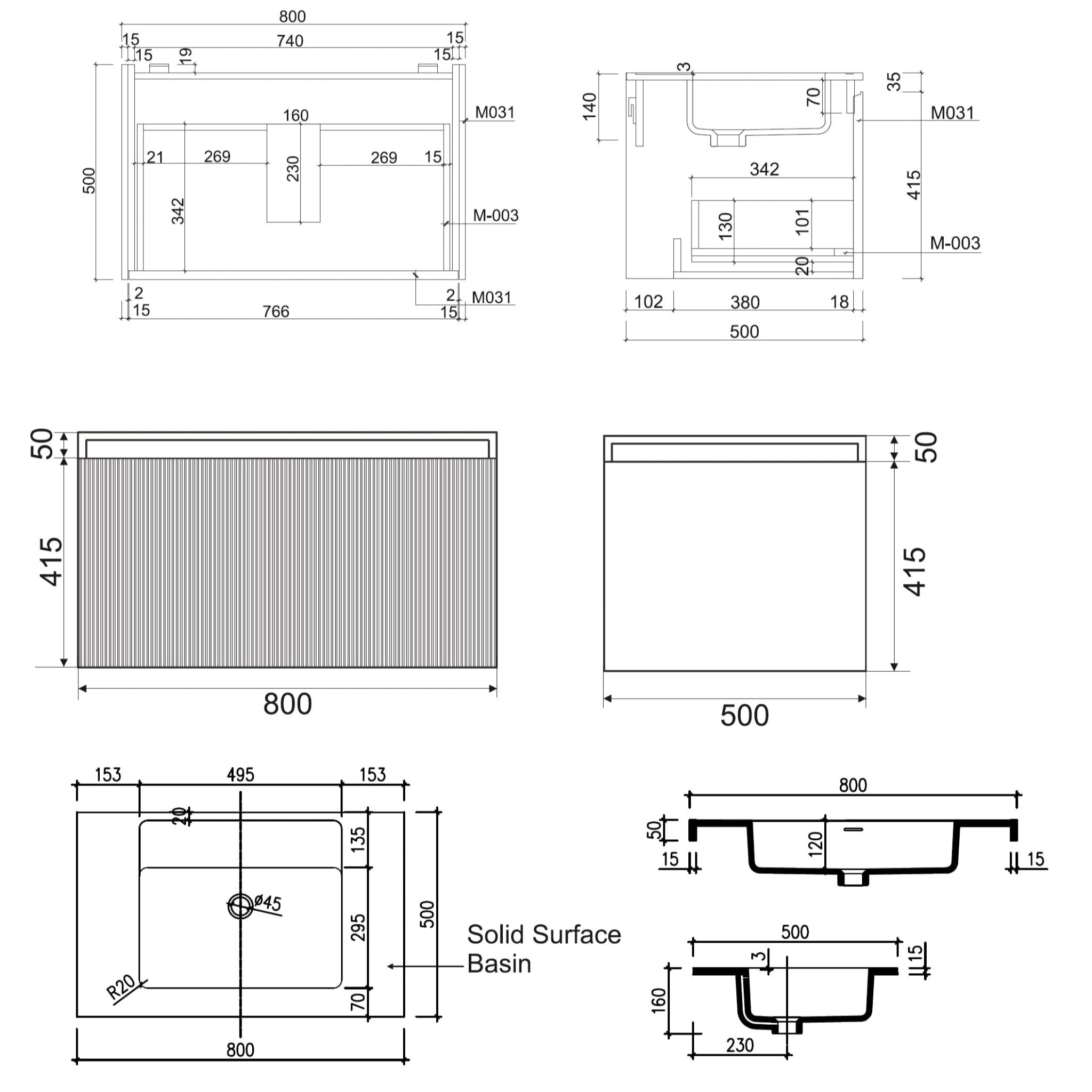 BELBAGNO RIMINI POTTER'S CLAY 800MM SINGLE BOWL WALL HUNG VANITY AND BASIN