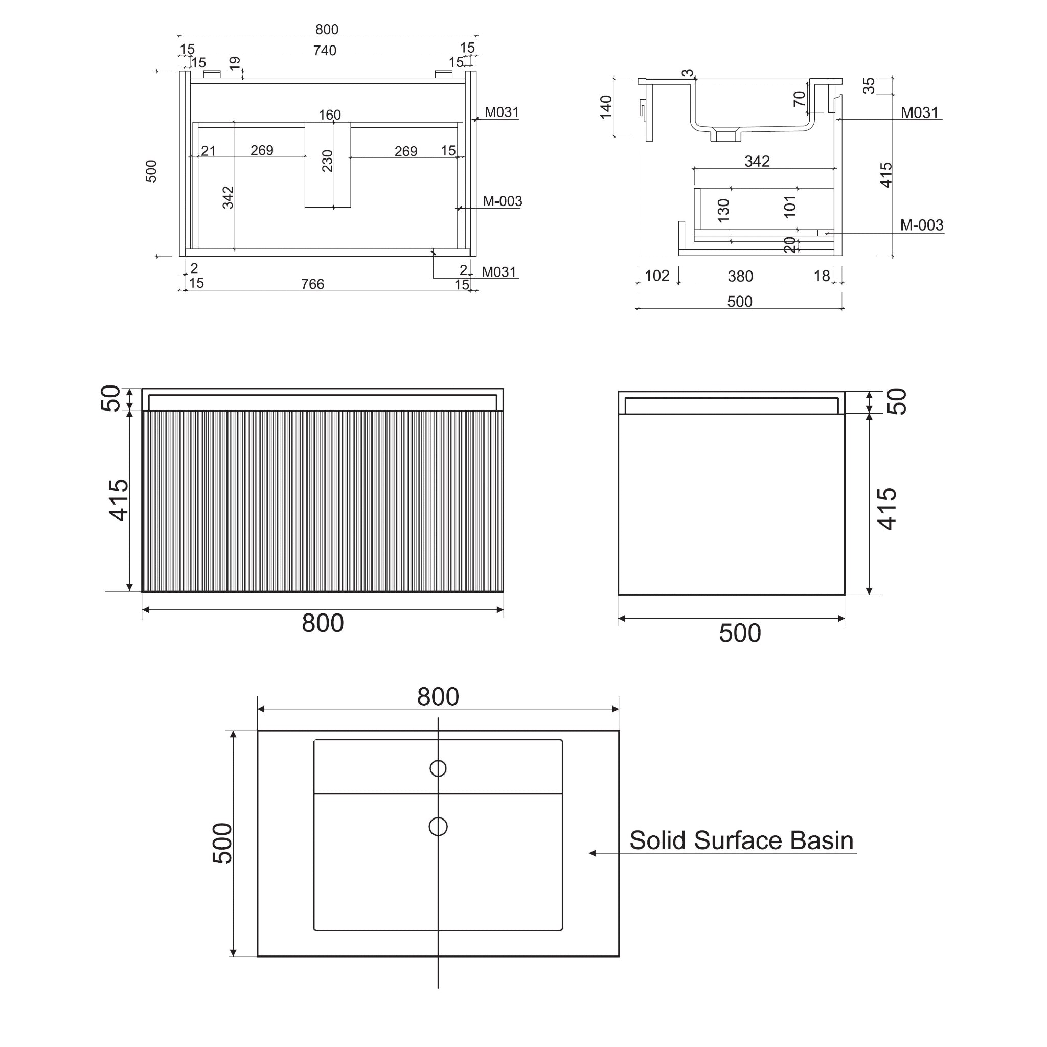 BELBAGNO RIMINI RAIN FOREST 800MM SINGLE BOWL WALL HUNG VANITY AND BASIN