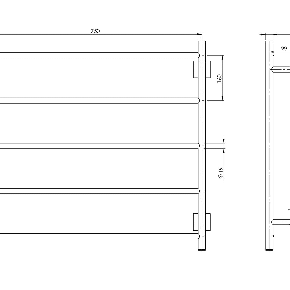 PHOENIX RADII NON-HEATED TOWEL LADDER SQUARE PLATE CHROME 750MM X 740MM