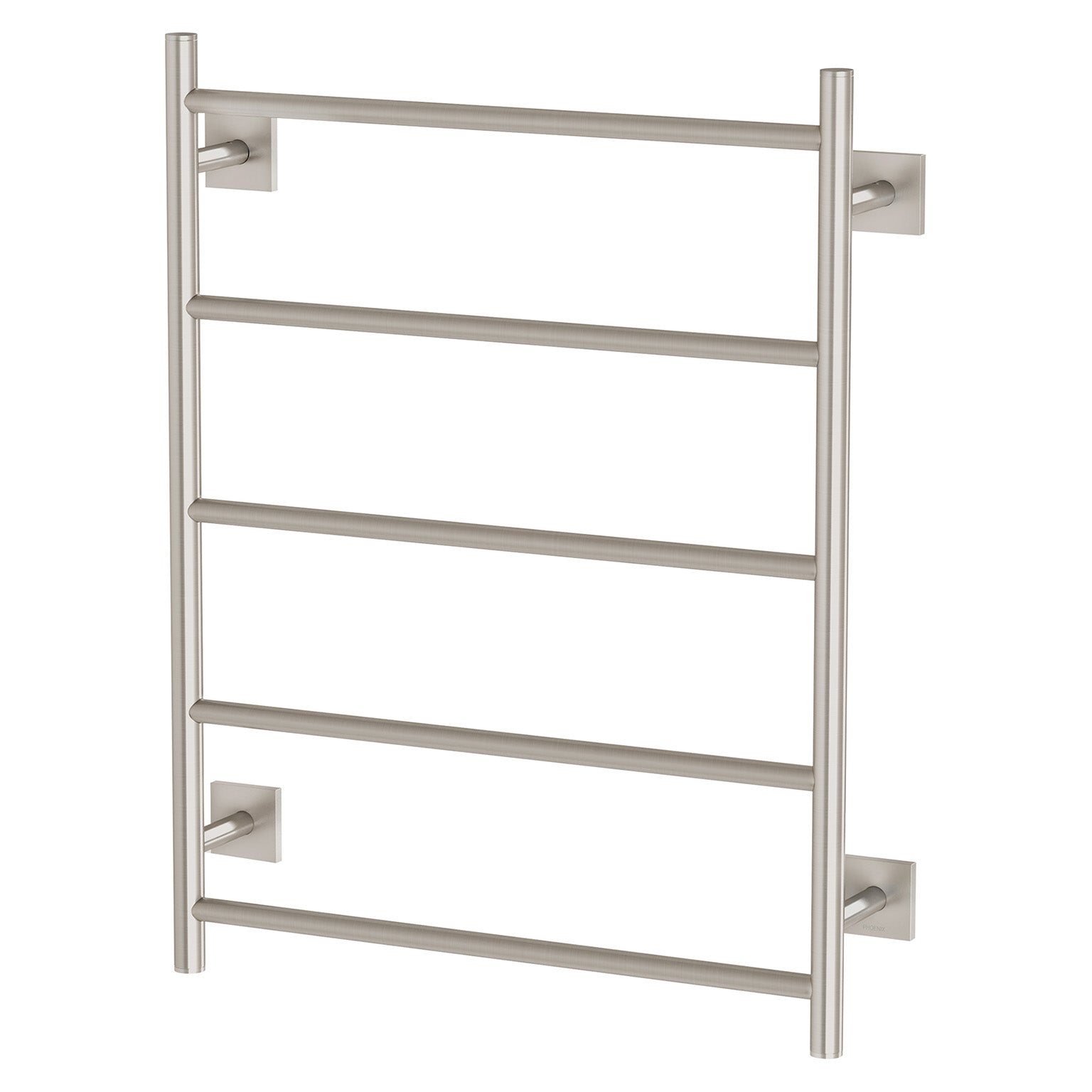 PHOENIX RADII 5-BARS ROUND HEATED TOWEL LADDER W/ SQUARE PLATE BRUSHED NICKEL 550MM