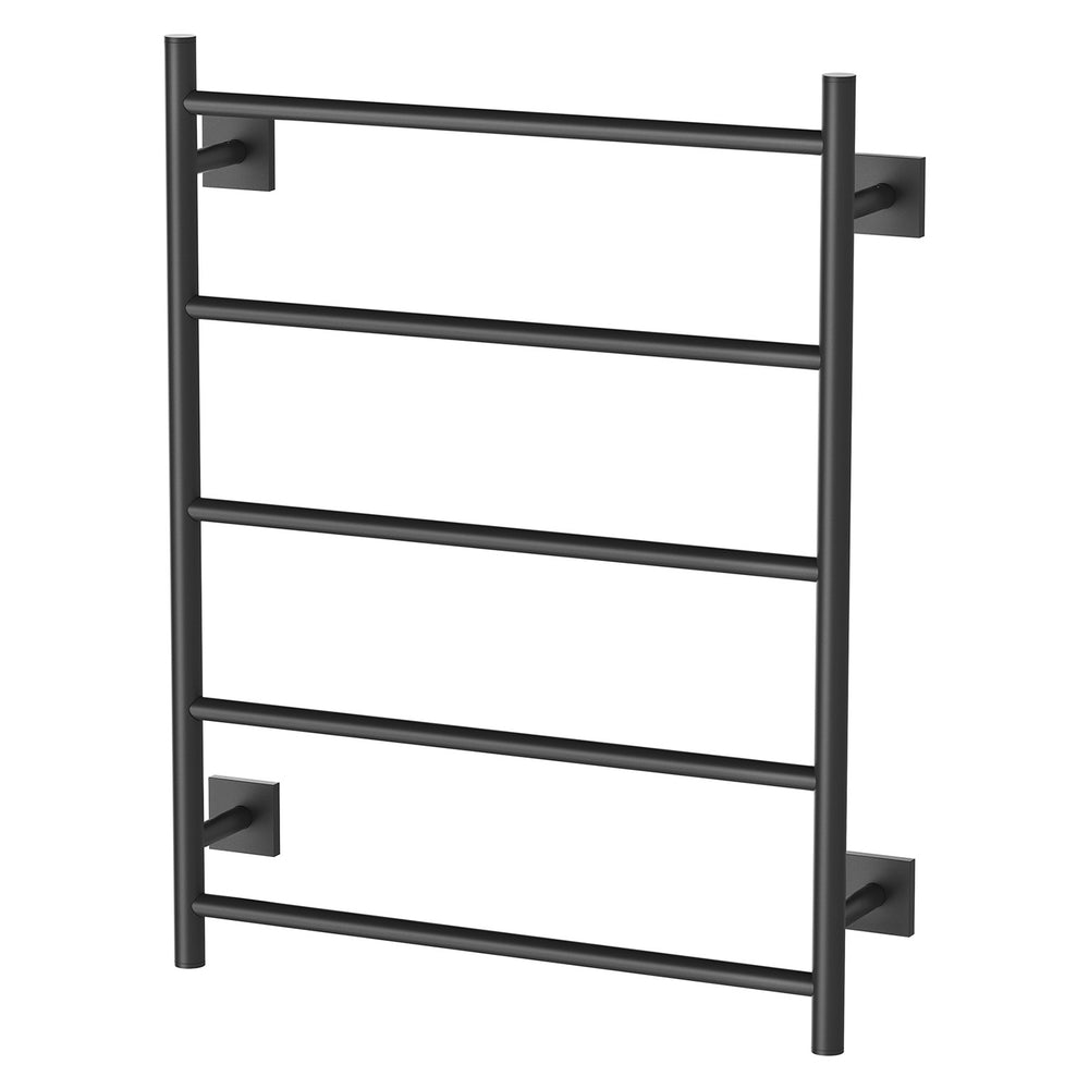PHOENIX RADII 5-BARS ROUND HEATED TOWEL LADDER W/ SQUARE PLATE MATTE BLACK 550MM