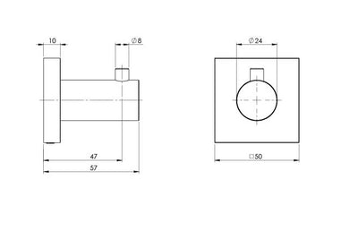 PHOENIX RADII ROBE HOOK SQUARE PLATE CHROME 50MM