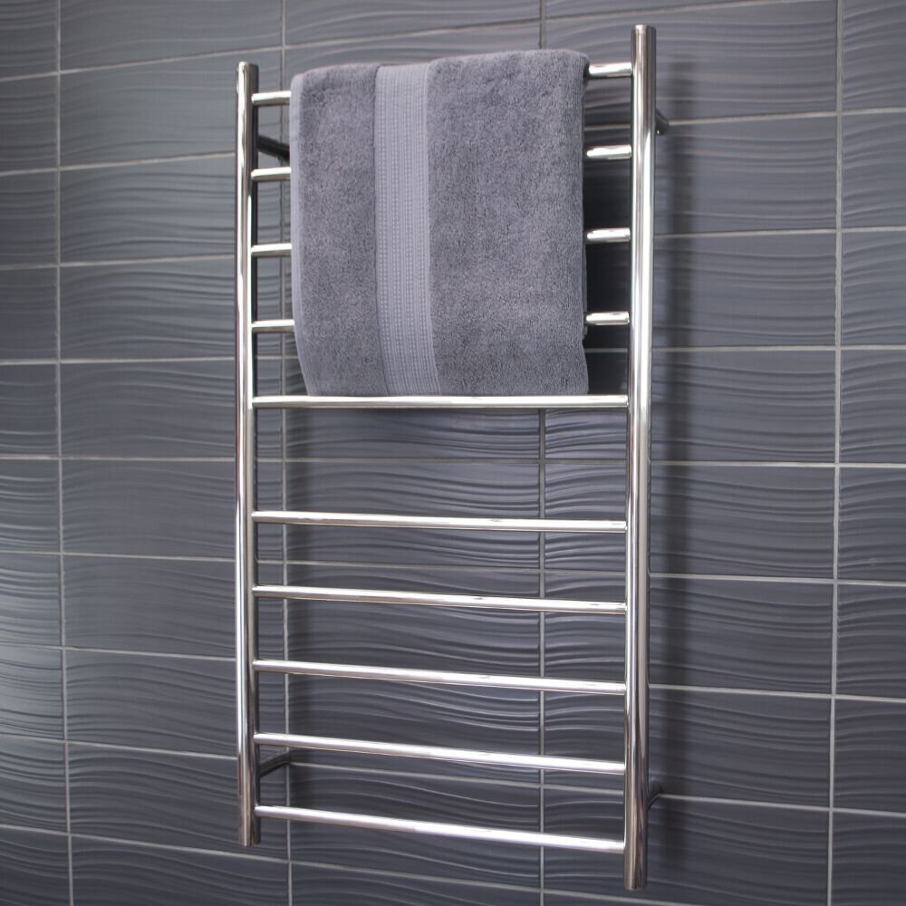 RADIANT HEATING 10-BARS ROUND HEATED TOWEL RAIL CHROME 600MM