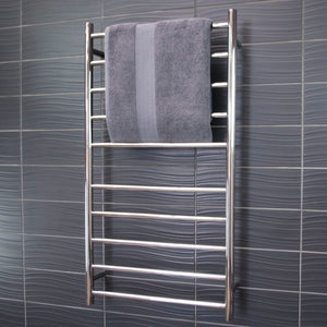 RADIANT HEATING 10-BARS ROUND HEATED TOWEL RAIL CHROME 600MM