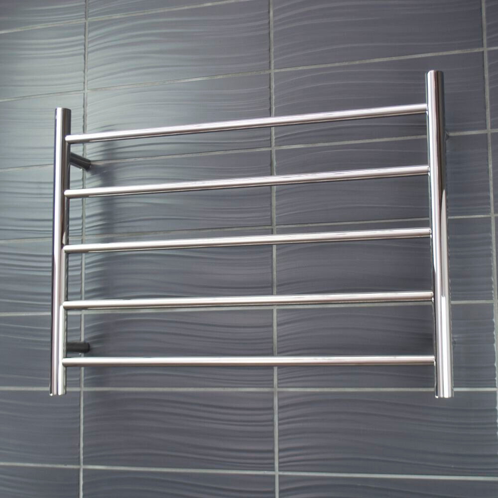RADIANT HEATING 5-BARS ROUND HEATED TOWEL RAIL MIRROR POLISHED 750MM
