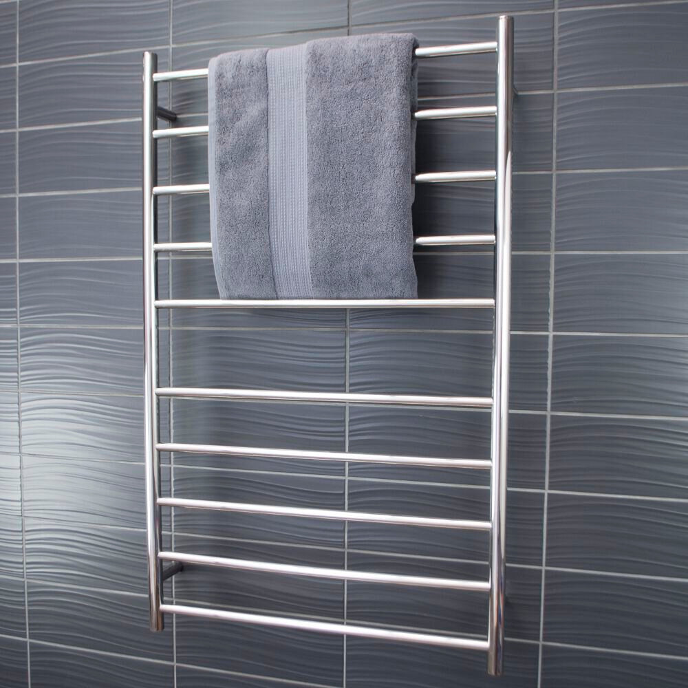 RADIANT HEATING 10-BARS ROUND HEATED TOWEL RAIL CHROME 130WATTS 750MM
