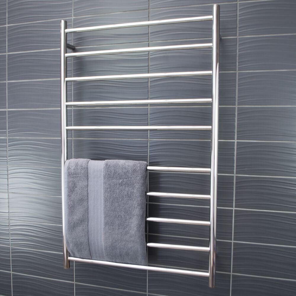 RADIANT HEATING 10-BARS ROUND HEATED TOWEL RAIL CHROME 130WATTS 750MM