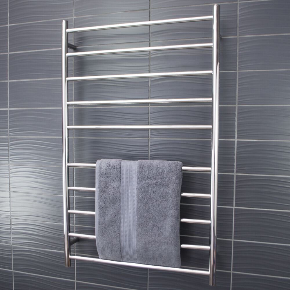 RADIANT HEATING 10-BARS ROUND HEATED TOWEL RAIL CHROME 130WATTS 750MM